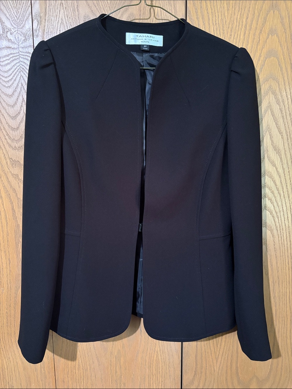 Tahari Black Collarless Tailored Blazer Jacket size 2P